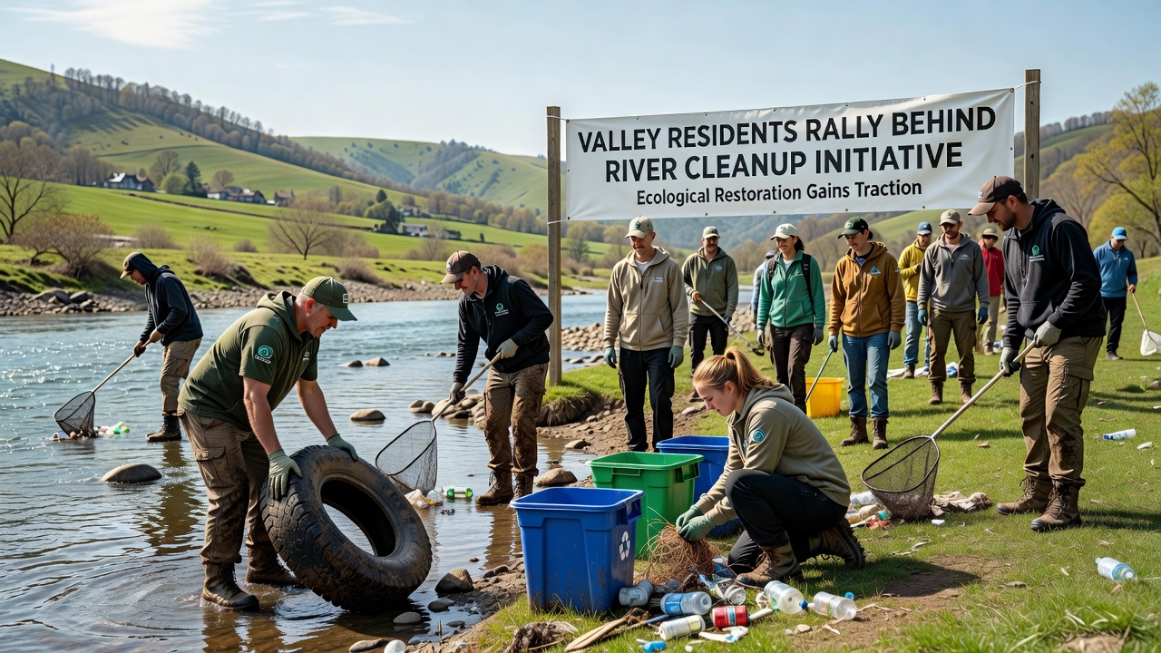Volunteers planting native species along restored river sections during an ecological restoration phase